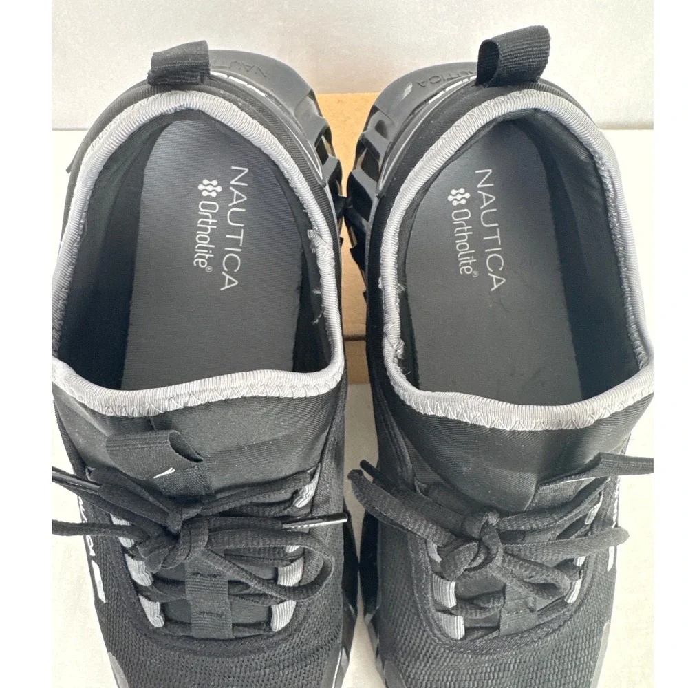 Nautica Liard Mens Black Grey Athletic Running Sneakers Ortholite Size 13
